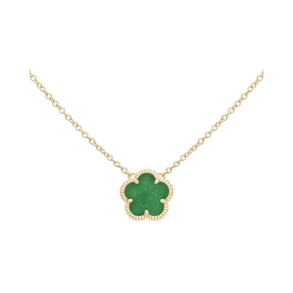 Jankuo Flower 14K Plated Jade Color Agate Pendant Necklace
